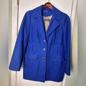Calvin Klein Royal Blue Wool Blend Women's Coat w/ Matching Belt